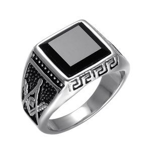 New Freemasons Stainless Steel Inlaid Black Rhinestone Ring Unisex Size 9